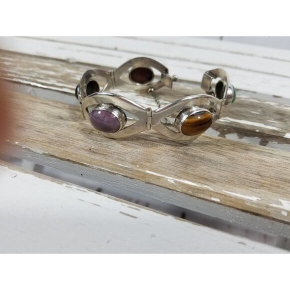 Vintage Taxaco Mexico AHC Bracelet semiprecious stone Sterling Women - Picture 1 of 10